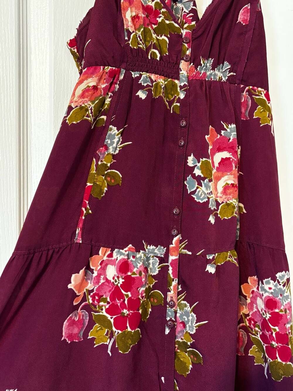 American Eagle Outfitters Purple Floral Tiered Button-Down Midi Dress Size 6 - Picture 3 of 7